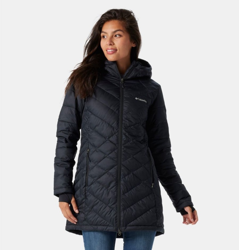 Black Columbia Heavenly Long Hooded Women\'s Puffer Jacket | 01528DGEZ