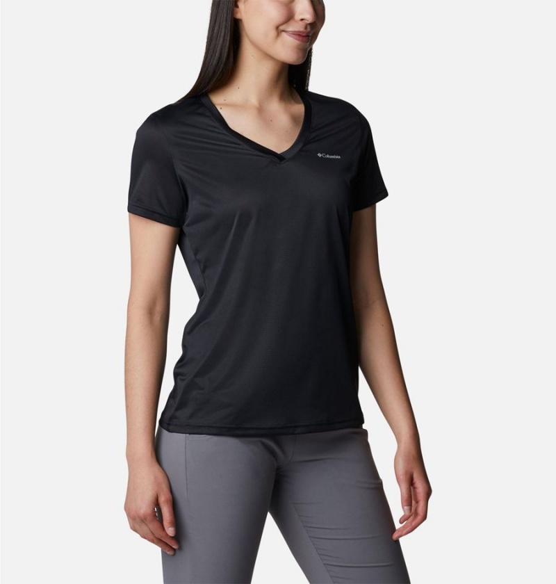 Black Columbia Hike Short Sleeve V-Neck Women's T-Shirt | 39054ACOP