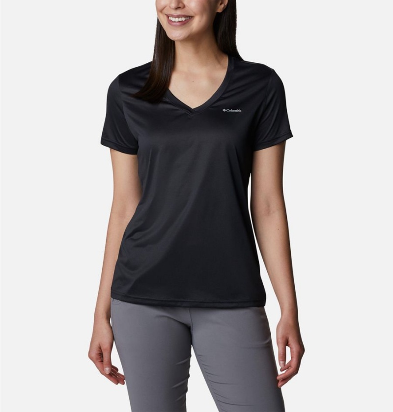 Black Columbia Hike Short Sleeve V-Neck Women\'s T-Shirt | 39054ACOP