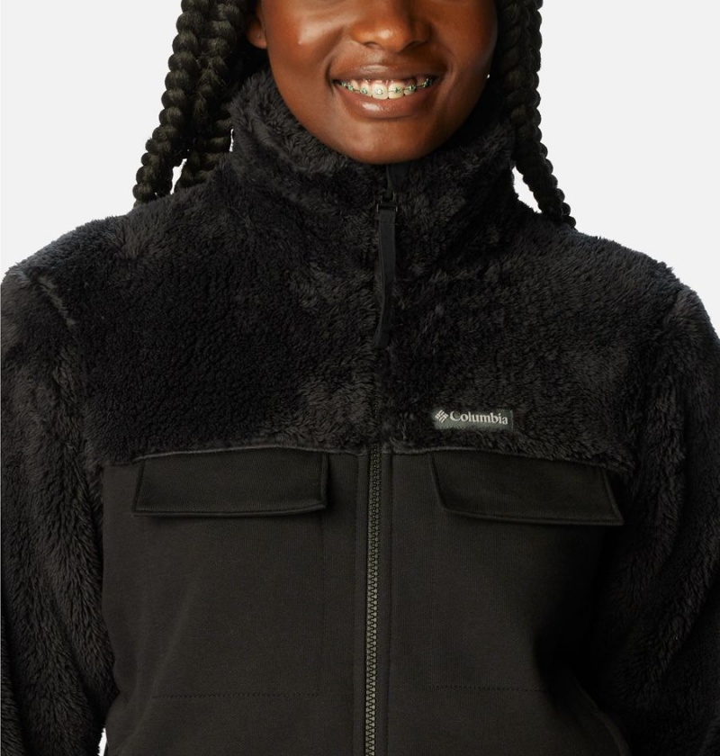 Black Columbia Lodge Hybrid Sherpa Full Zip Women's Fleece Jacket | 48930KFRD