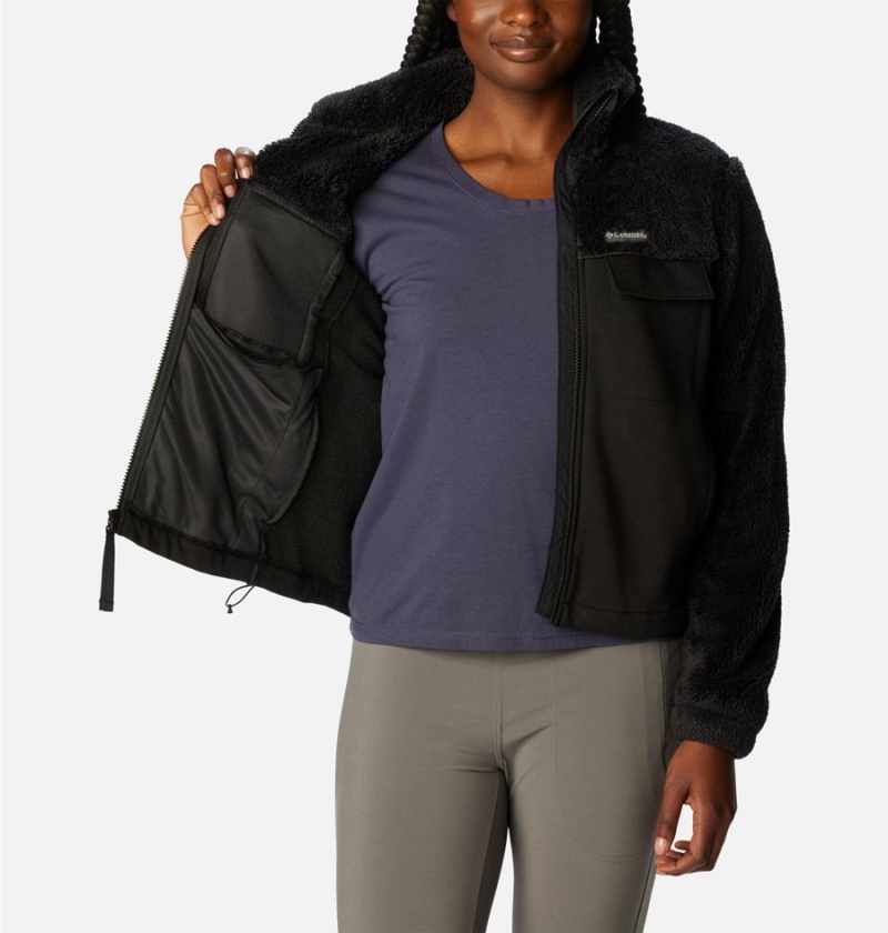 Black Columbia Lodge Hybrid Sherpa Full Zip Women's Fleece Jacket | 48930KFRD