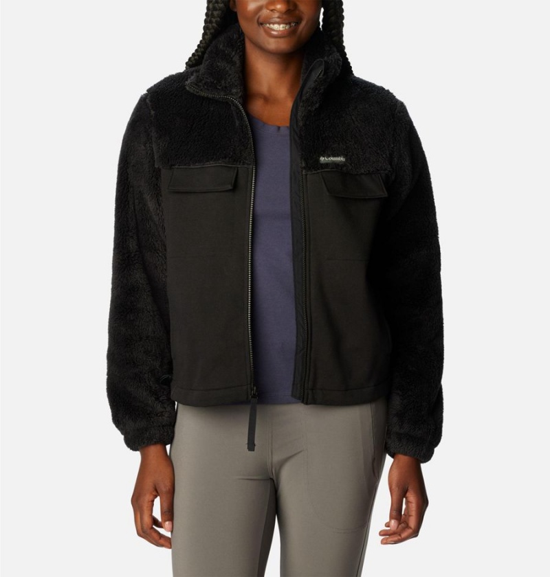 Black Columbia Lodge Hybrid Sherpa Full Zip Women's Fleece Jacket | 48930KFRD