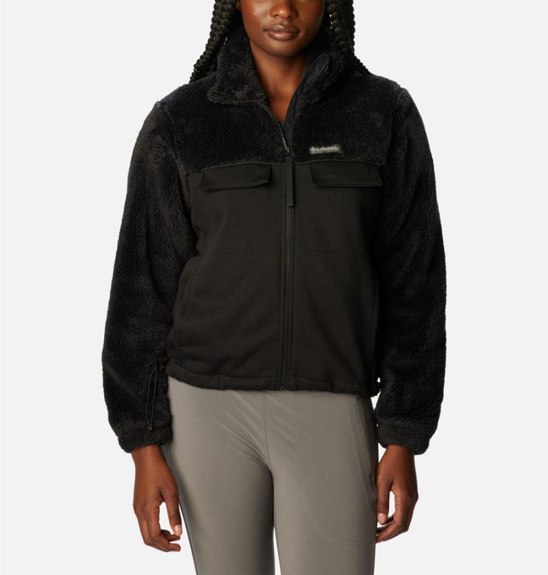 Black Columbia Lodge Hybrid Sherpa Full Zip Women\'s Fleece Jacket | 48930KFRD