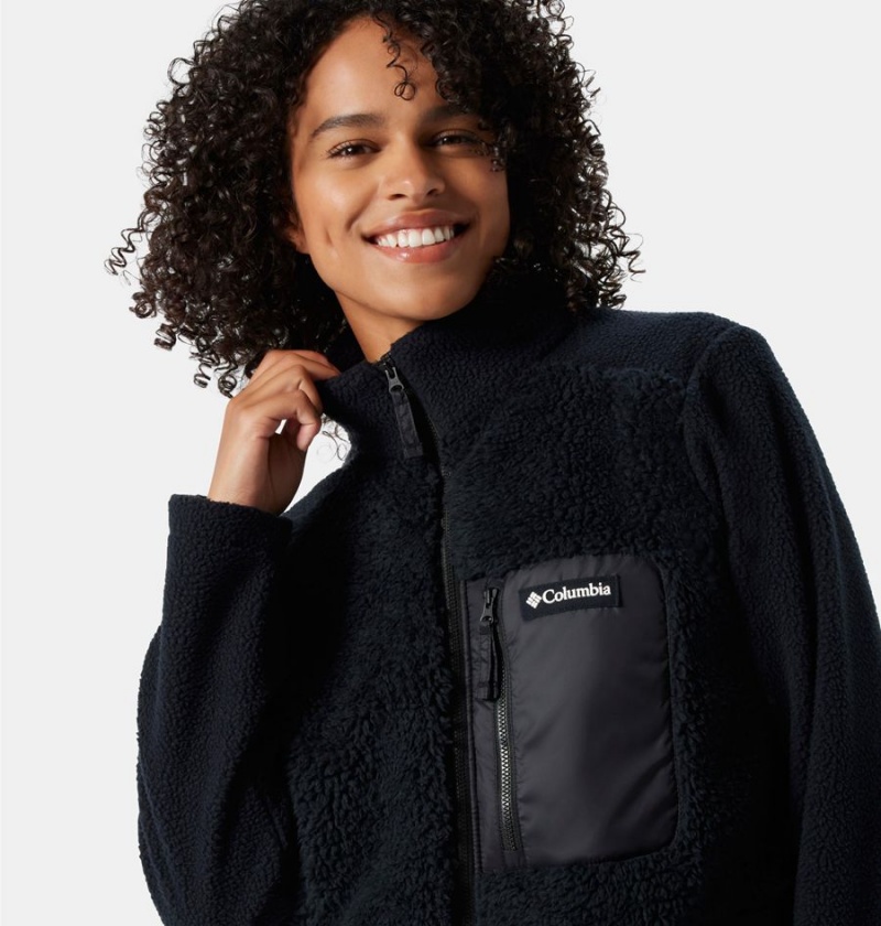 Black Columbia Lodge Sherpa Full Zip Women's Fleece Jacket | 02186MHVC