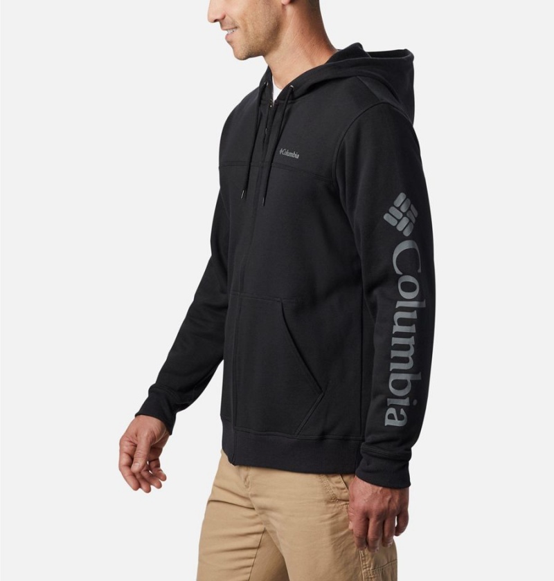 Black Columbia Logo Full Zip Hoodie Men's Fleece Jacket | 98715SCTB