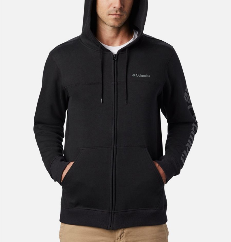 Black Columbia Logo Full Zip Hoodie Men's Fleece Jacket | 98715SCTB