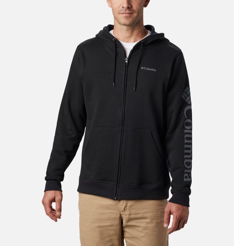 Black Columbia Logo Full Zip Hoodie Men\'s Fleece Jacket | 98715SCTB