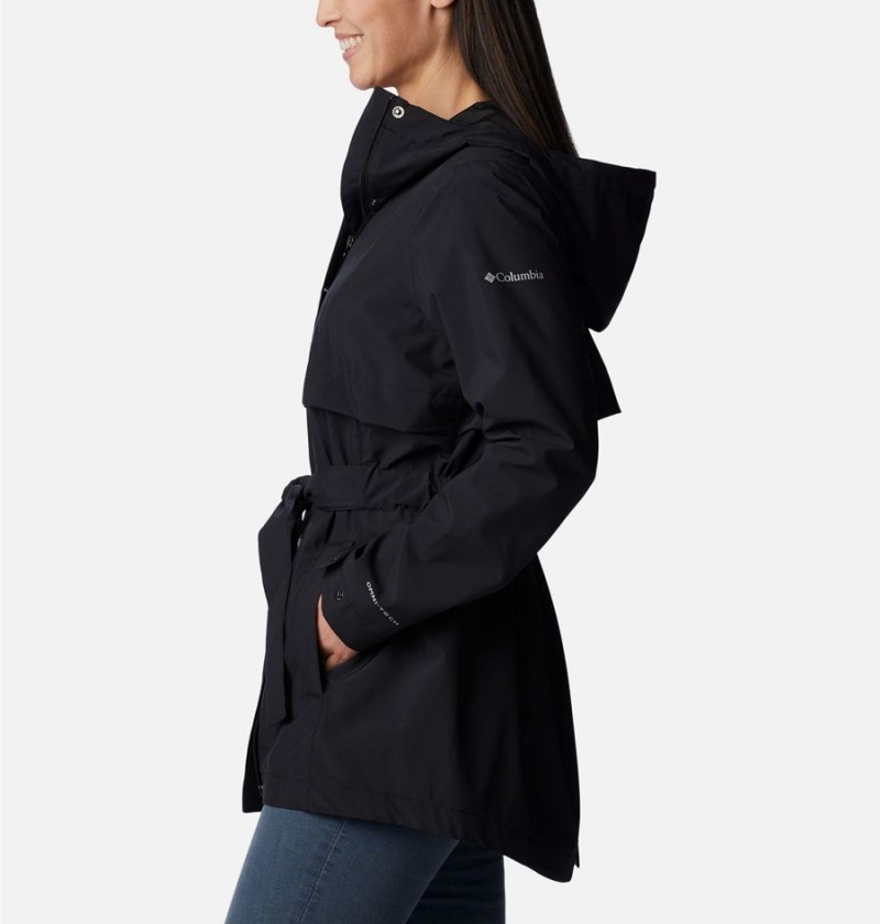 Black Columbia Long Valley Trench II Women's Rain Jacket | 23178DPHN