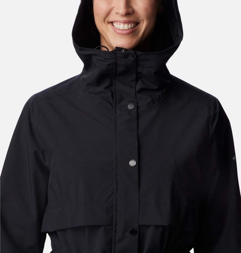 Black Columbia Long Valley Trench II Women's Rain Jacket | 23178DPHN