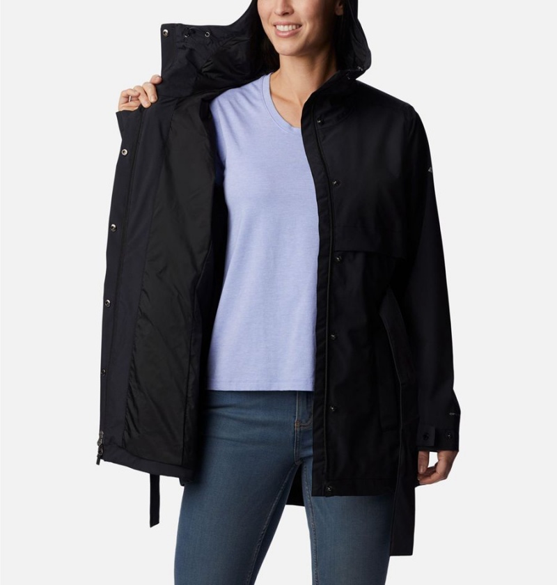 Black Columbia Long Valley Trench II Women's Rain Jacket | 23178DPHN