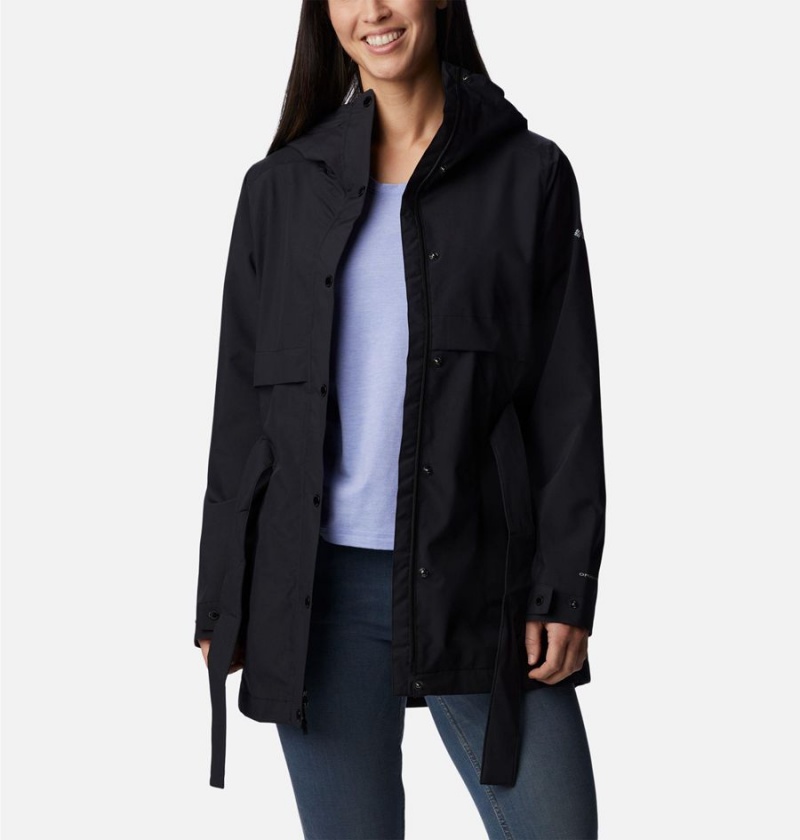 Black Columbia Long Valley Trench II Women's Rain Jacket | 23178DPHN