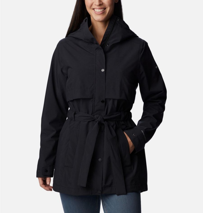 Black Columbia Long Valley Trench II Women\'s Rain Jacket | 23178DPHN