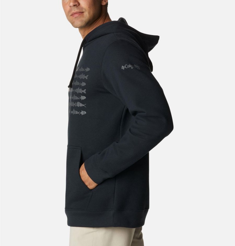 Black Columbia PFG Fish Flag II Men's Hoodie | 41657VCYM