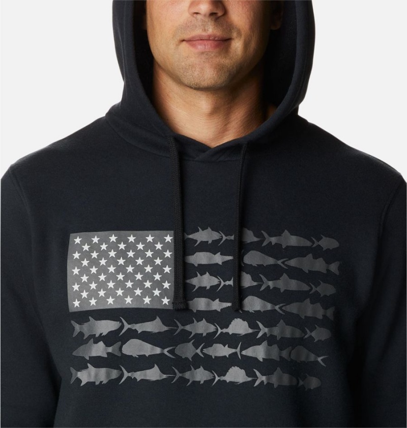 Black Columbia PFG Fish Flag II Men's Hoodie | 41657VCYM