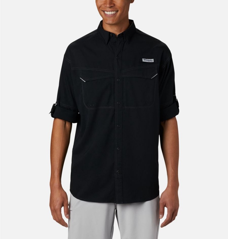 Black Columbia PFG Low Drag Offshore Long Sleeve Men's Shirt | 93607XEBH