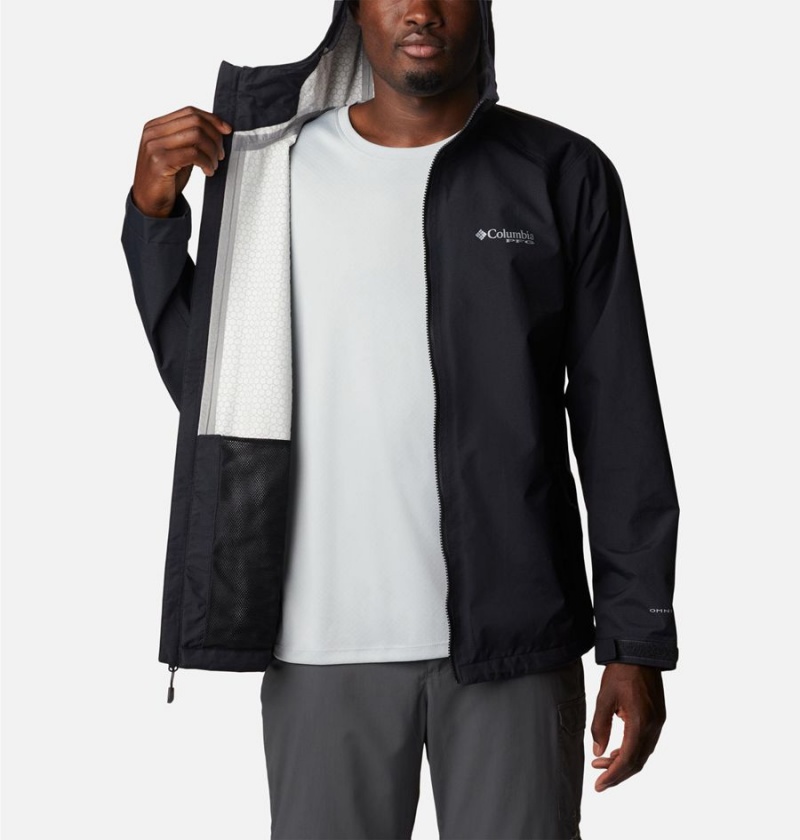 Black Columbia PFG Omni-Tech 3D Men's Rain Jacket | 53178ZYFR