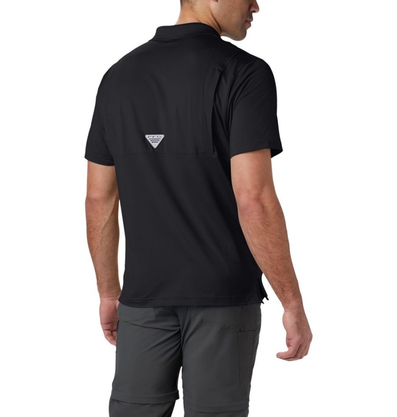 Black Columbia PFG Skiff Cast Men's Polo Shirt | 28354EDVQ