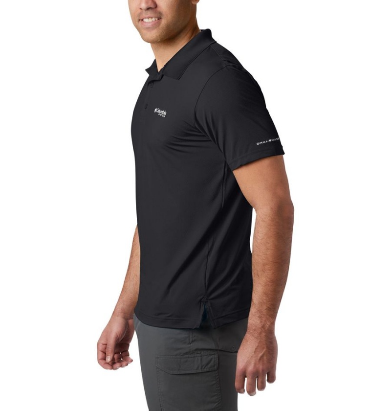 Black Columbia PFG Skiff Cast Men's Polo Shirt | 28354EDVQ