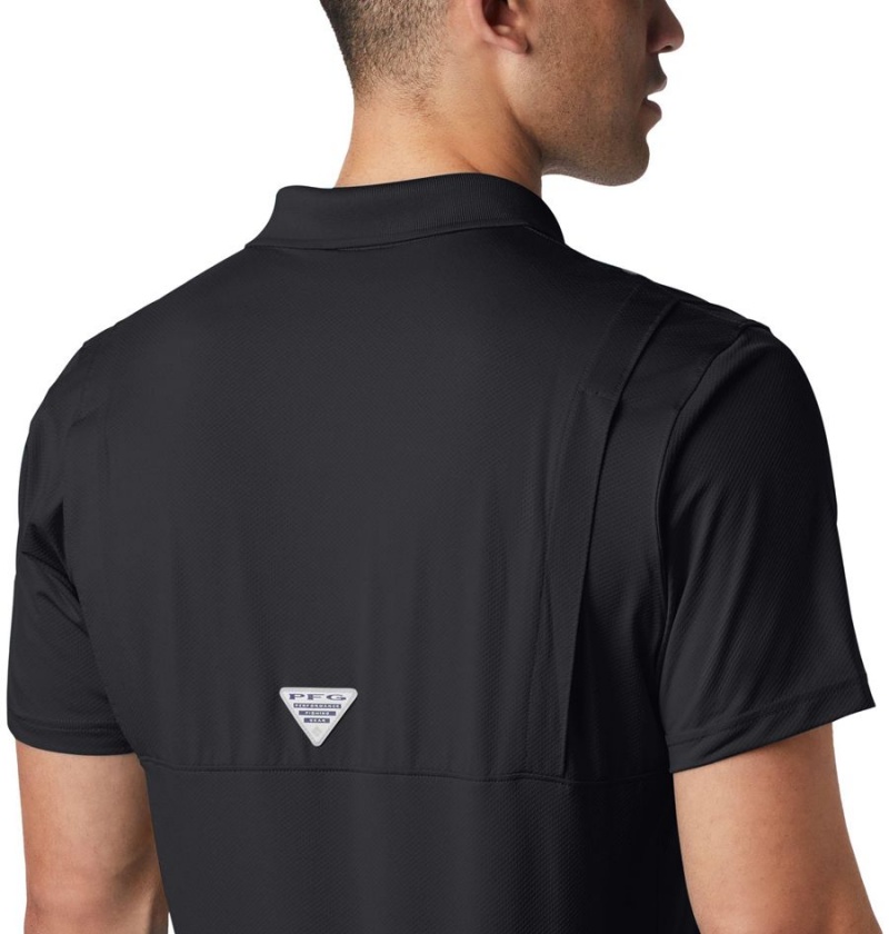 Black Columbia PFG Skiff Cast Men's Polo Shirt | 28354EDVQ