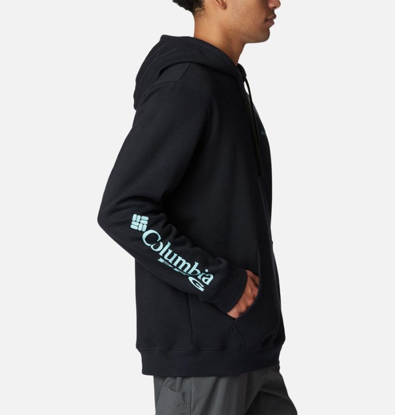 Black Columbia PFG Sleeve II Graphic Men's Hoodie | 04853GBFP