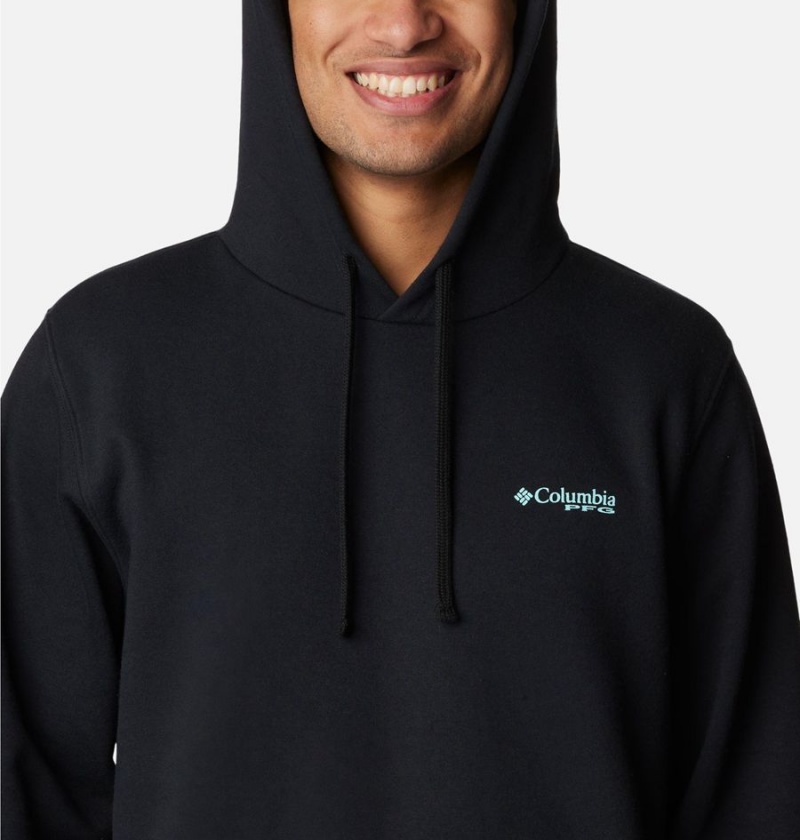 Black Columbia PFG Sleeve II Graphic Men's Hoodie | 04853GBFP