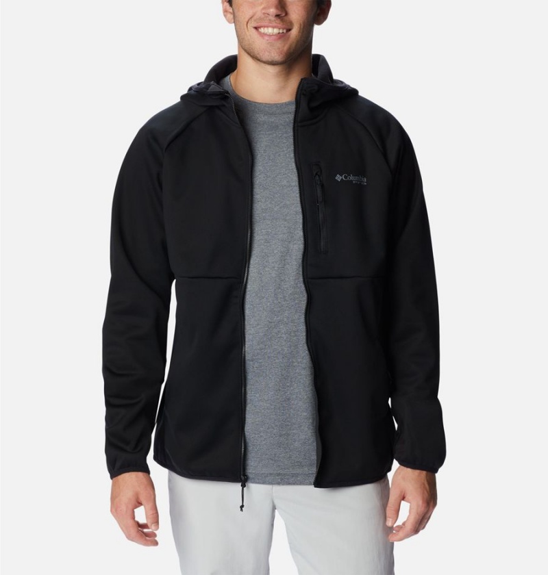 Black Columbia PFG Terminal Stretch Hooded Men's Softshell Jackets | 49761DXHZ