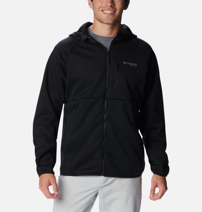 Black Columbia PFG Terminal Stretch Hooded Men\'s Softshell Jackets | 49761DXHZ