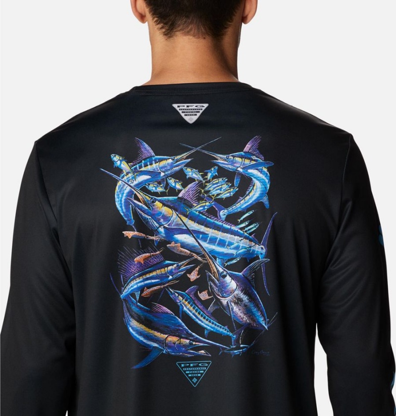 Black Columbia PFG Terminal Tackle Carey Chen Long Sleeve Men's T-Shirt | 23104SIJZ