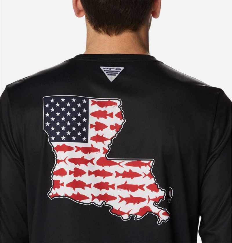 Black Columbia PFG Terminal Tackle Statetriot Long Sleeve Men's T-Shirt | 01743SJLK