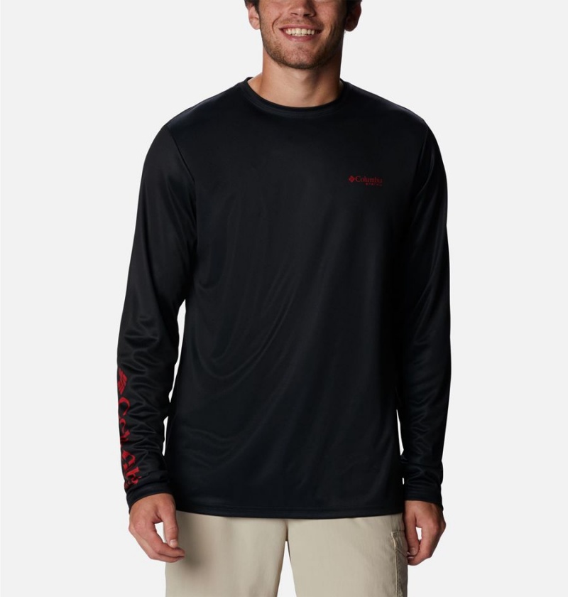 Black Columbia PFG Terminal Tackle Statetriot Long Sleeve Men's T-Shirt | 53074JKMU