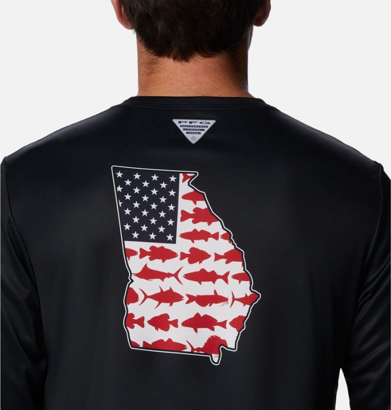 Black Columbia PFG Terminal Tackle Statetriot Long Sleeve Men's T-Shirt | 53074JKMU