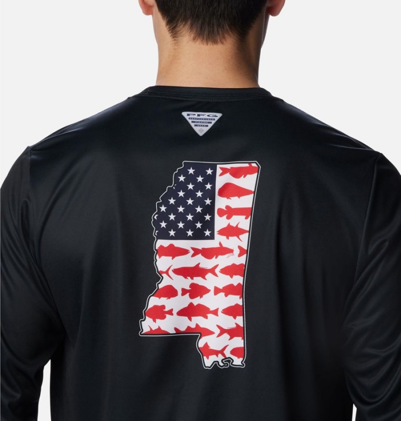 Black Columbia PFG Terminal Tackle Statetriot Long Sleeve Men's T-Shirt | 07164YWUH