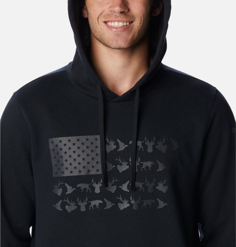 Black Columbia PHG Game Flag II Men's Hoodie | 41857IKBE