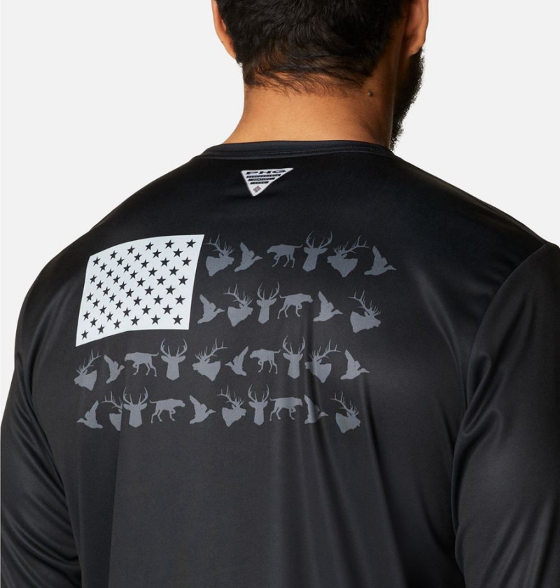 Black Columbia PHG Terminal Shot Game Flag Long Sleeve Men's T-Shirt | 50847NWXK