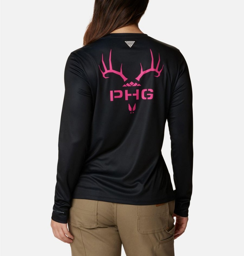 Black Columbia PHG Tough Shot Graphic Long Sleeve Women's T-Shirt | 83570KUMQ