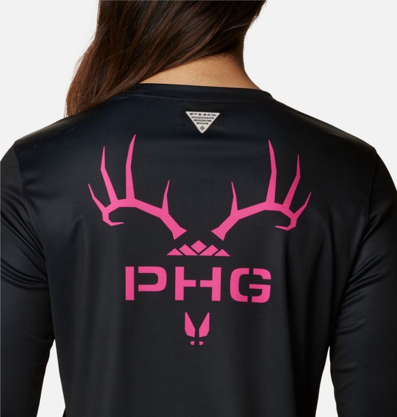 Black Columbia PHG Tough Shot Graphic Long Sleeve Women's T-Shirt | 83570KUMQ