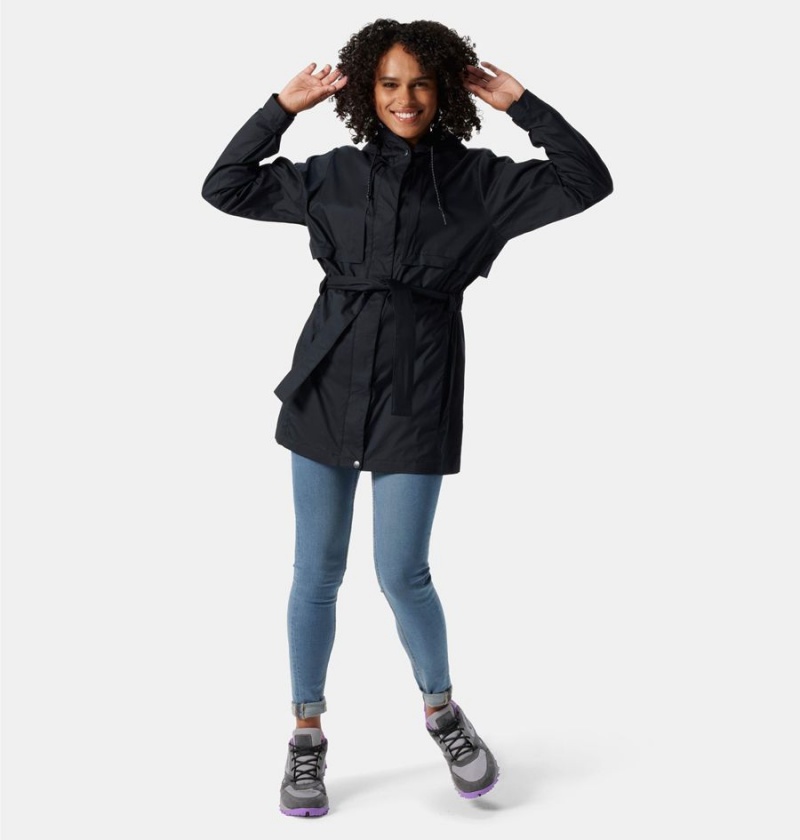 Black Columbia Pardon My Trench Women's Rain Jacket | 10286VNGI