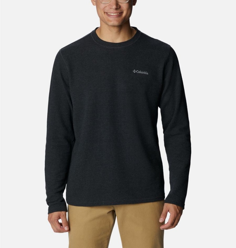 Black Columbia Pine Peak II Waffle Long Sleeve Crew Men\'s T-Shirt | 09512UYSX