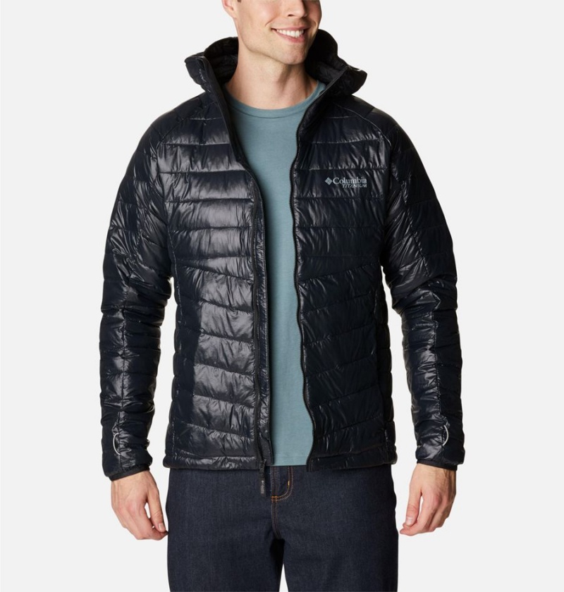 Black Columbia Platinum Peak Hooded Insulated Men's Puffer Jacket | 01368WPIO