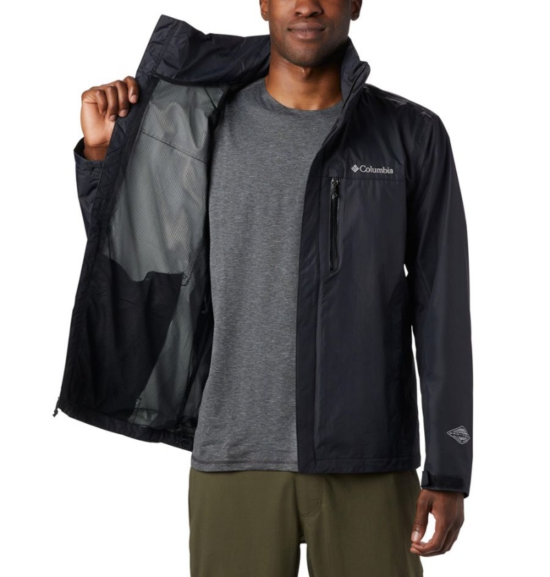 Black Columbia Pouration Men's Rain Jacket | 27581XGBJ