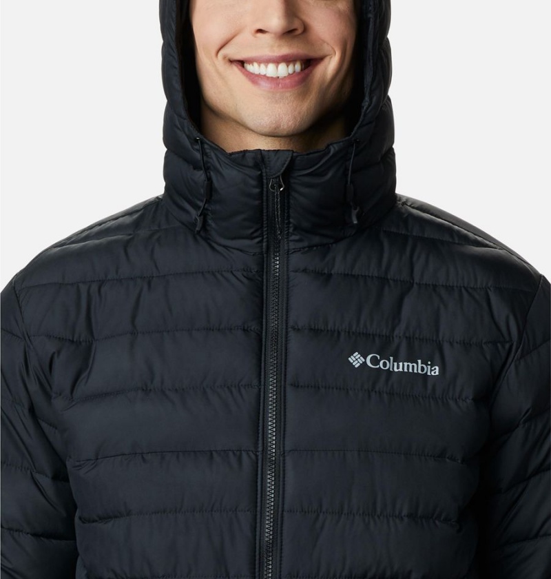 Black Columbia Powder Lite Hooded Insulated Men's Puffer Jacket | 70348NXQV