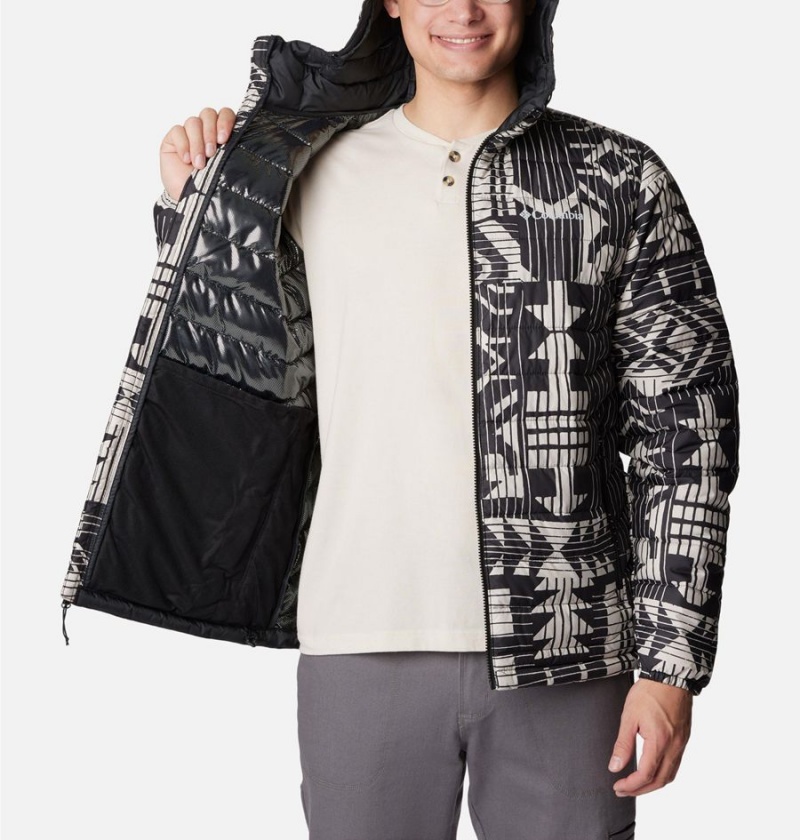 Black Columbia Powder Lite Hooded Insulated Men's Puffer Jacket | 54283AOBZ