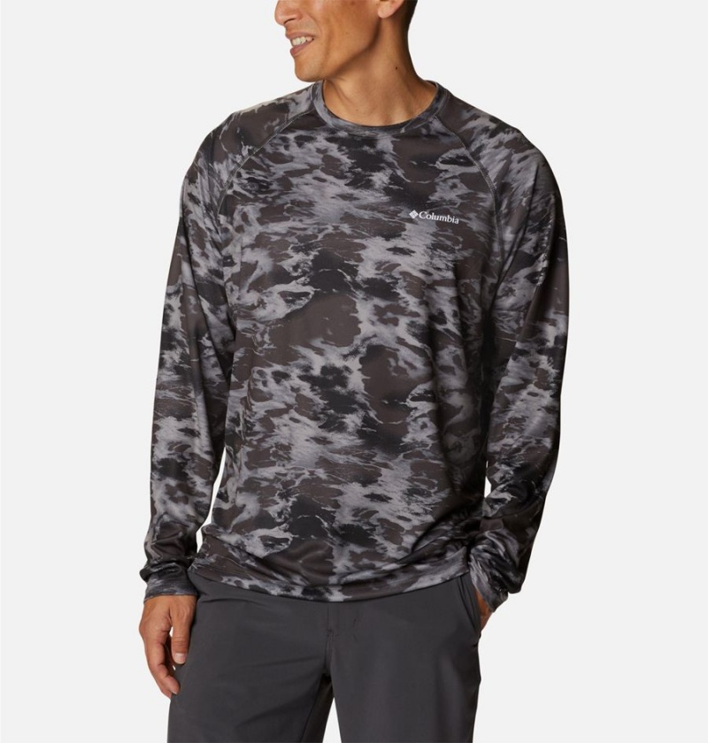 Black Columbia Summerdry Printed Long Sleeve Men's T-Shirt | 68951DBHT