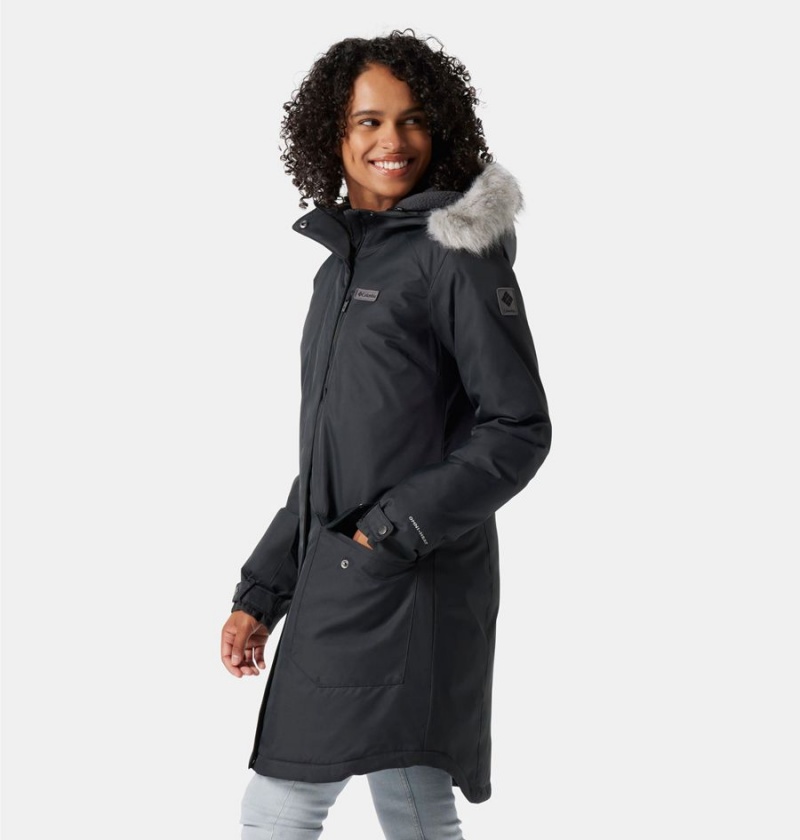 Black Columbia Suttle Mountain Long Insulated Women's Coats | 46852QURA