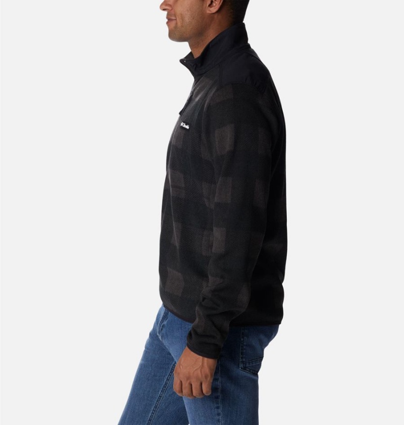 Black Columbia Sweater Weather II Printed Fleece Half Zip Men's Pullover | 08794IMGH