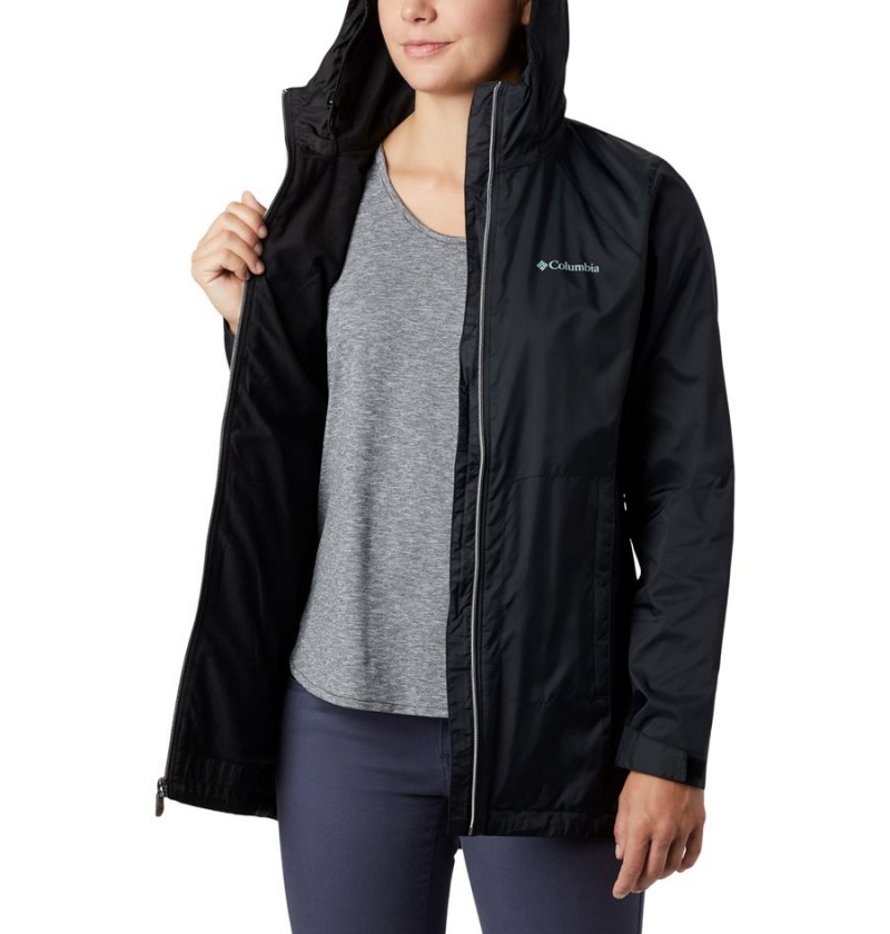 Black Columbia Switchback Lined Long Women's Rain Jacket | 59374IGMB