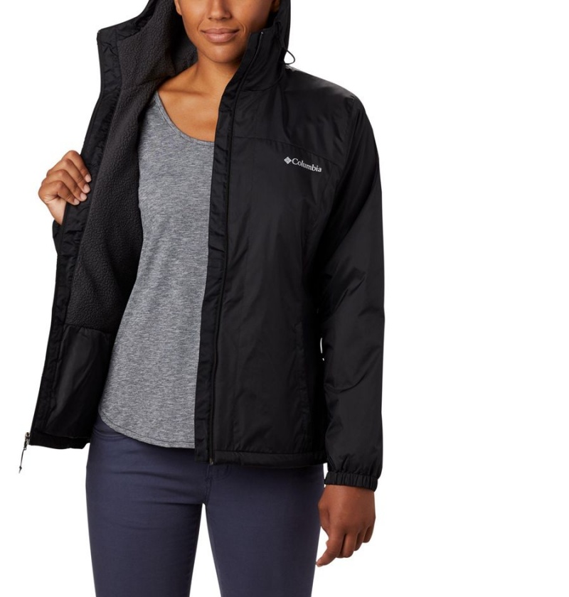 Black Columbia Switchback Sherpa Lined Women's Rain Jacket | 17263QVJG