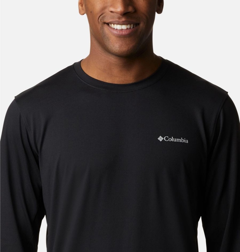 Black Columbia Tech Trail Long Sleeve Crew II Men's T-Shirt | 59324UHCW