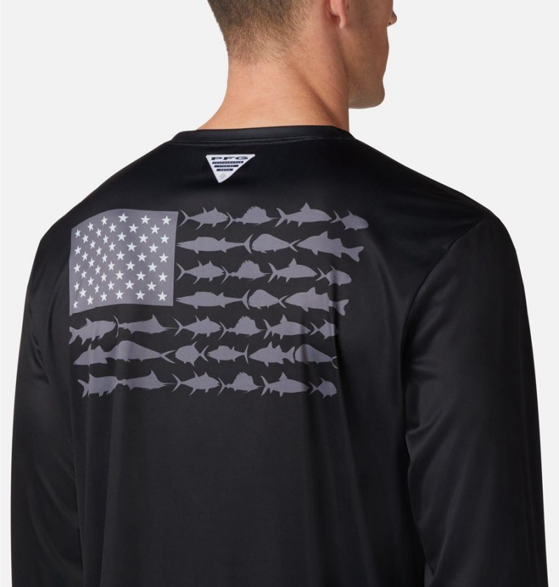 Black Columbia Terminal Tackle PFG Fish Flag Long Sleeve Men's T-Shirt | 18527MJSB