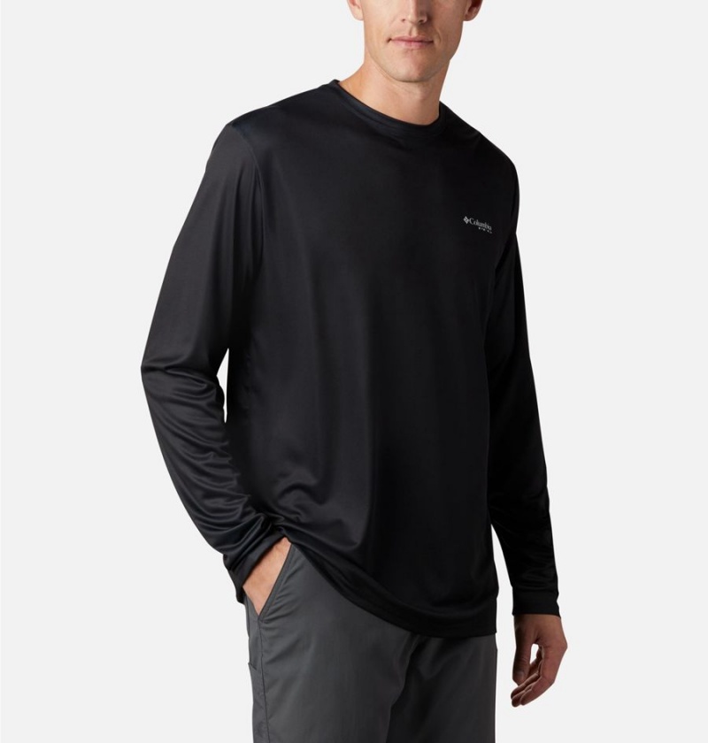 Black Columbia Terminal Tackle PFG Fish Flag Long Sleeve Men's T-Shirt | 18527MJSB